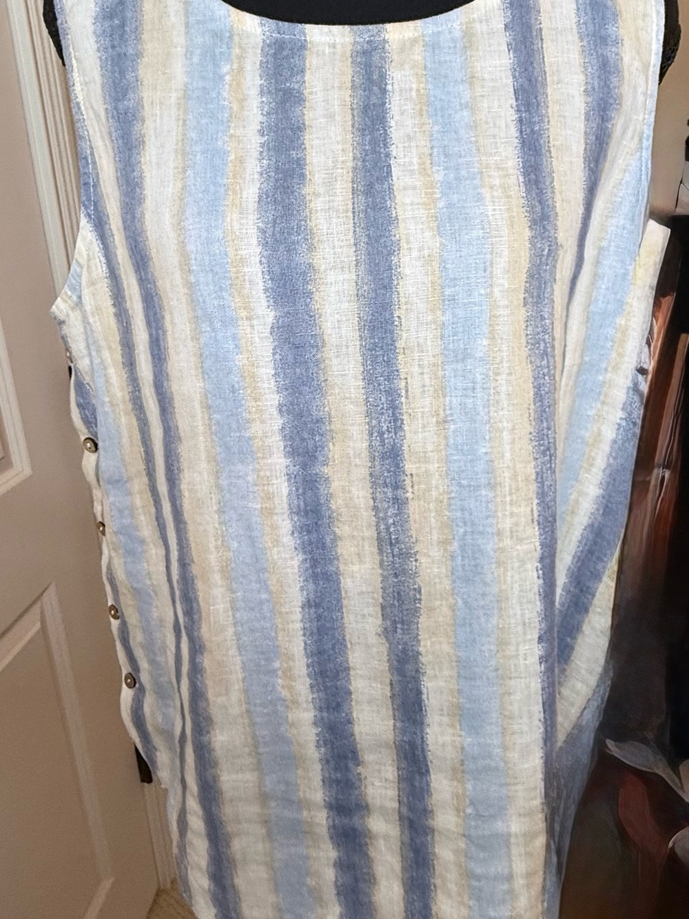 CHARLIE B Blue, White & Tan Striped Sleeveless Tunic